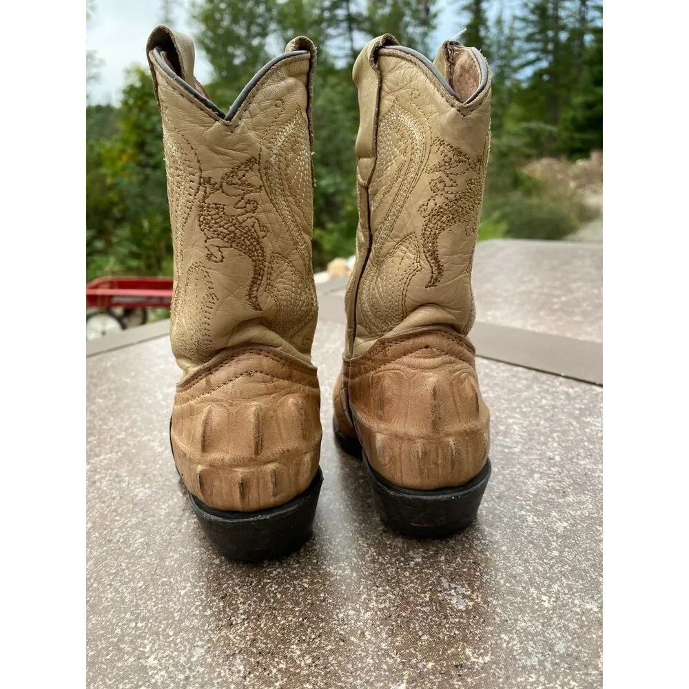 Tierra Blanca Toddler Cowboy Boots Size 9 Tan Faux Croc